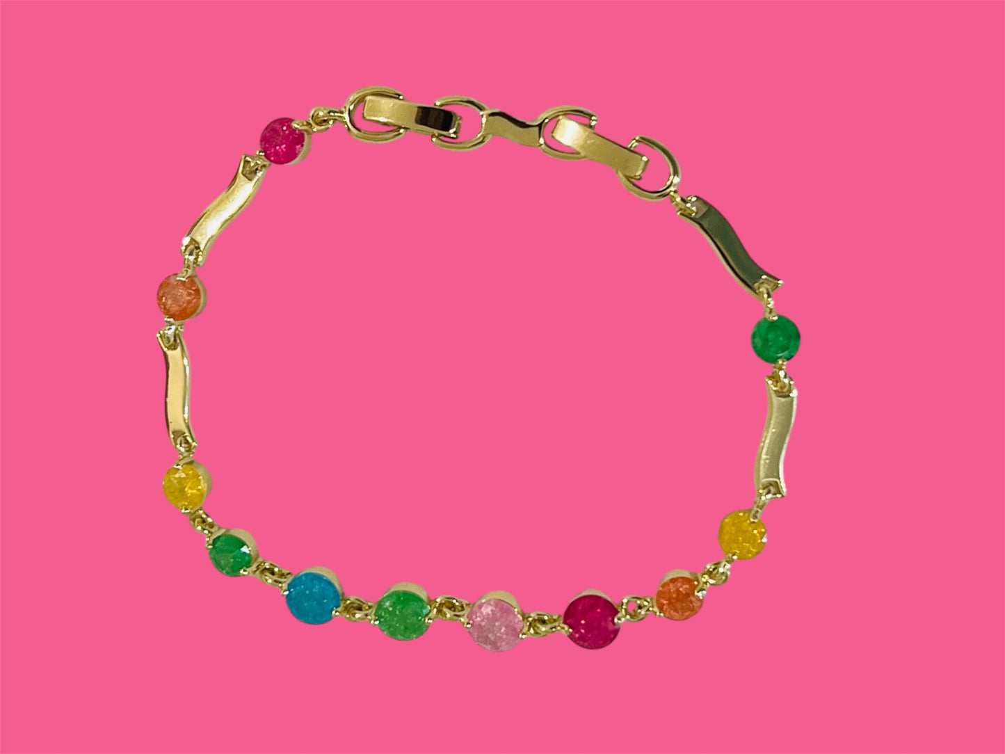 14K Gold Plated Ice Crystal Multicolor Bracelet