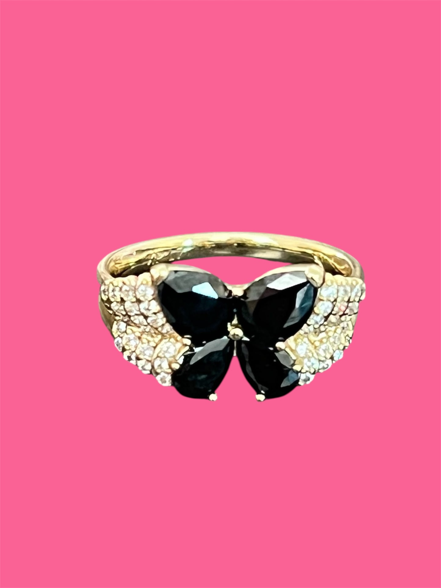 14K Gold Plated Black Butterfly Ring