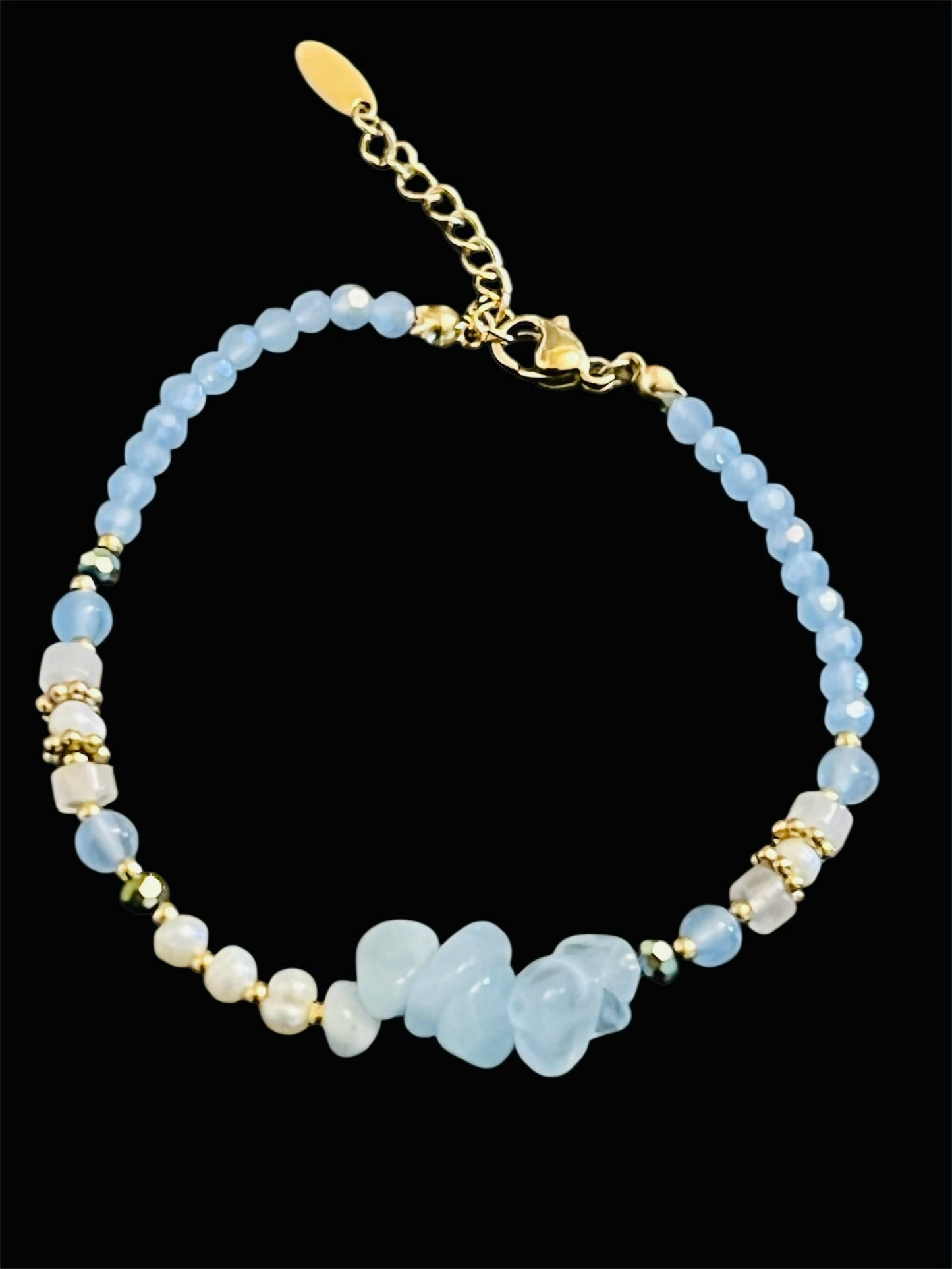 Stainless Steel Blue Beads and Pearl Bracelet