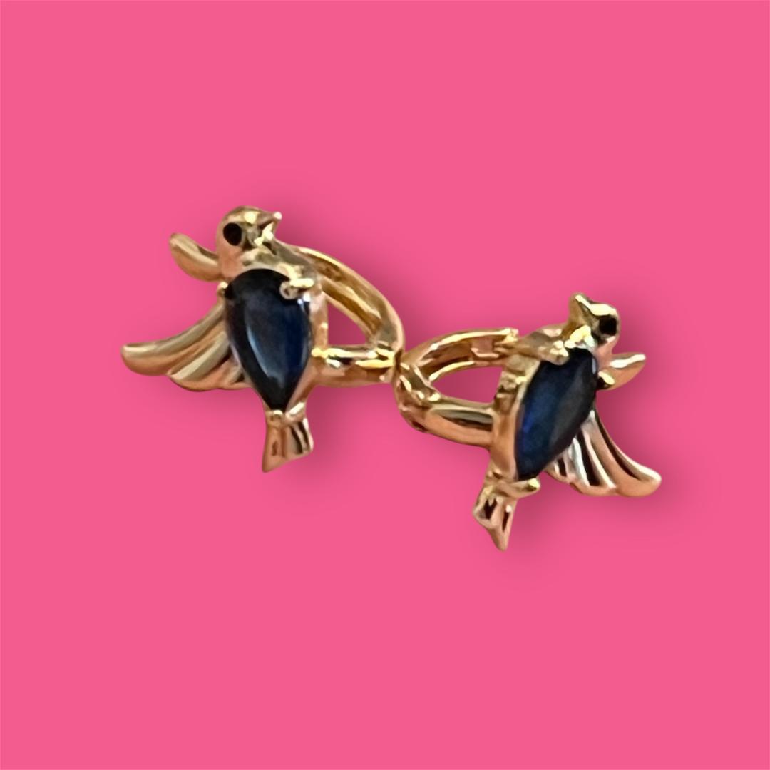 14K Gold Plated Blue Hummingbird Hoops