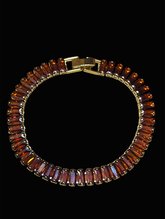 14K Gold Plated Orange Red Baguette Tennis Bracelet
