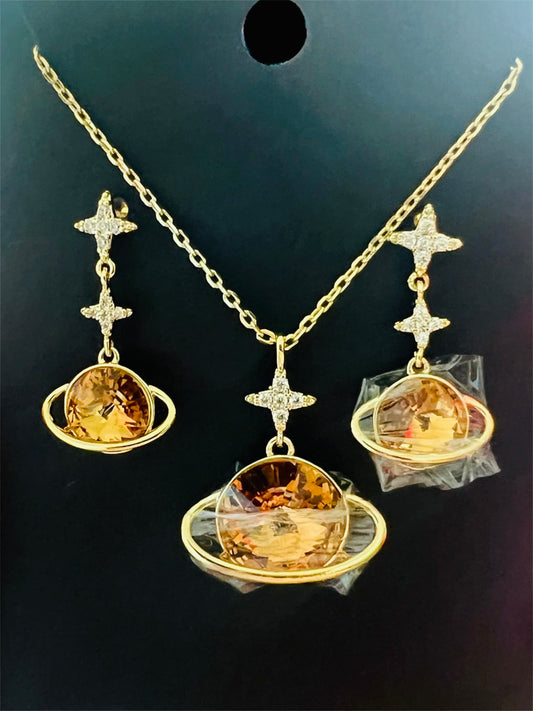 14K Gold Plated Champagne Saturn and Stars Set