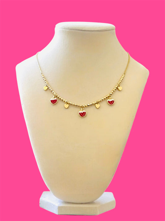14K Gold Plated Hearts and Strawberry Necklace