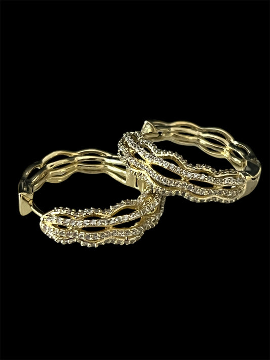 14K Gold Plated Ripple Design Hoops