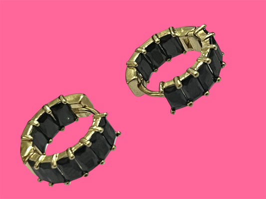 14K Gold Plated Black Small Hoops