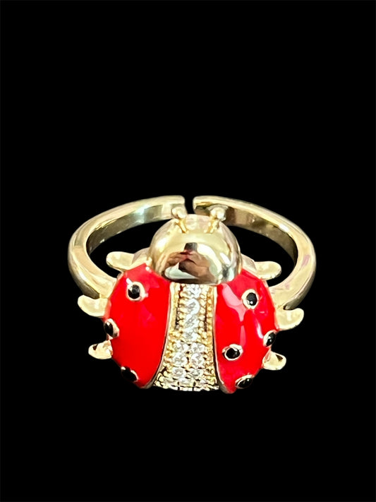 14K Gold Plated Adjustable Lady Bug Ring