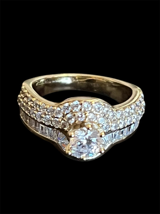 14K Gold Plated Matrimony Baguette Ring