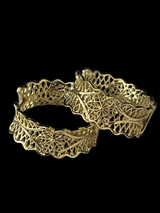 14K Gold Plated Flower Design Hoops