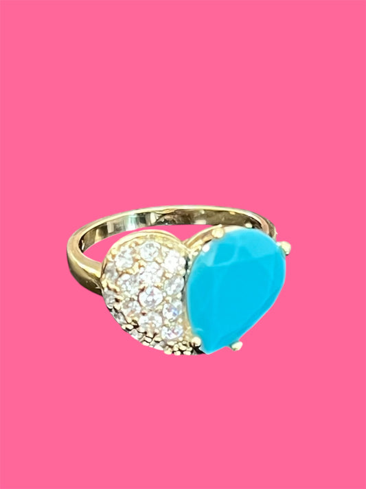 14K Gold Plated Blue Heart Ring