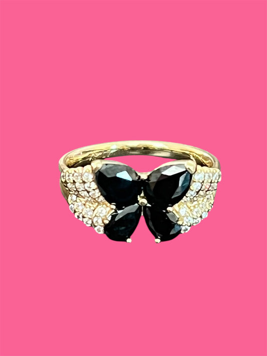 14K Gold Plated Black Butterfly Ring