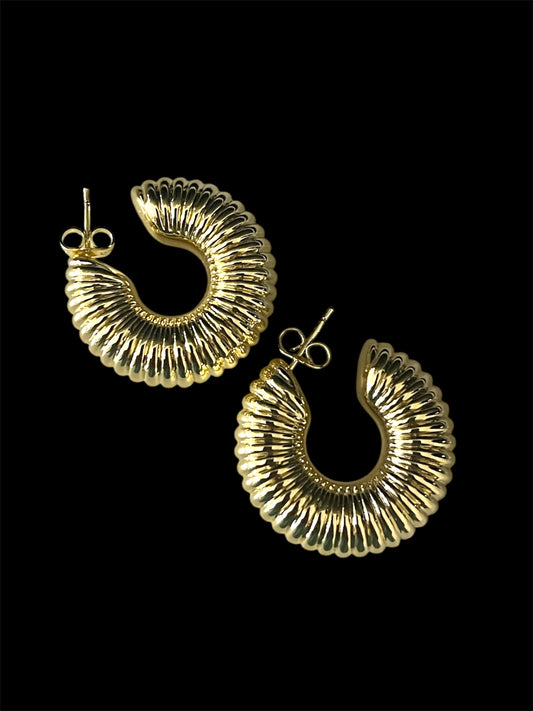 14K Gold Plated Caterpillar Design Chunky Hoops