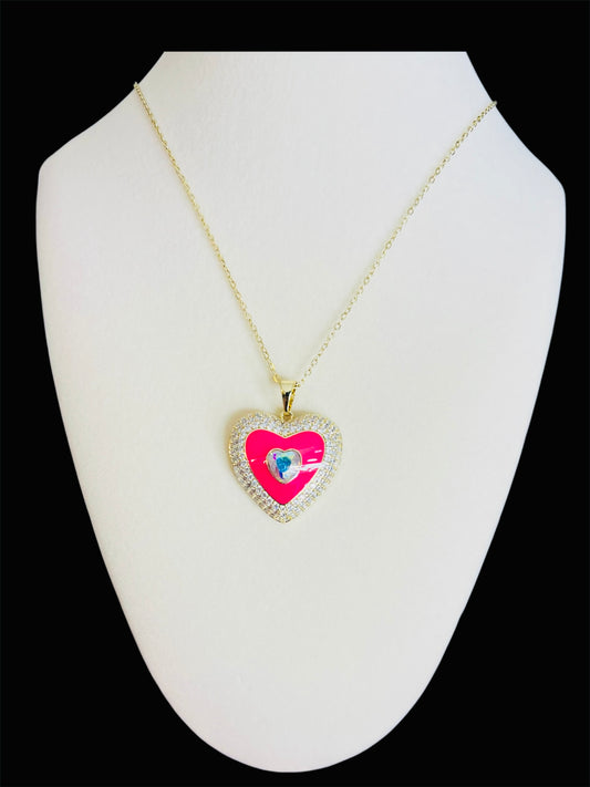14K Gold Plated Pink Heart Necklace