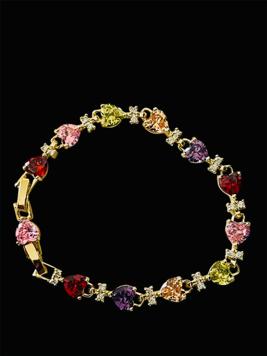 14K Gold Plated Multicolor Heart Bracelet