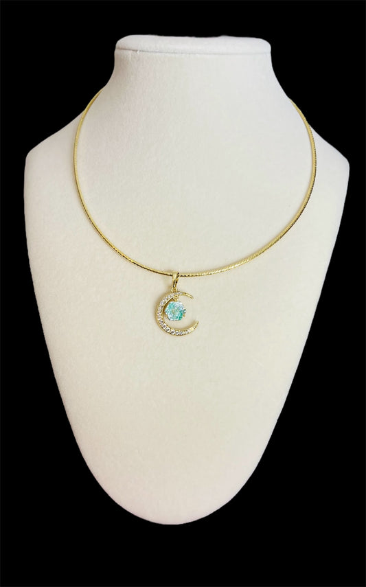 14K Gold Plated Half Moon with Stone Necklace