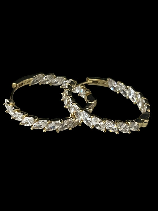 14K Gold Plated Clear Hoops