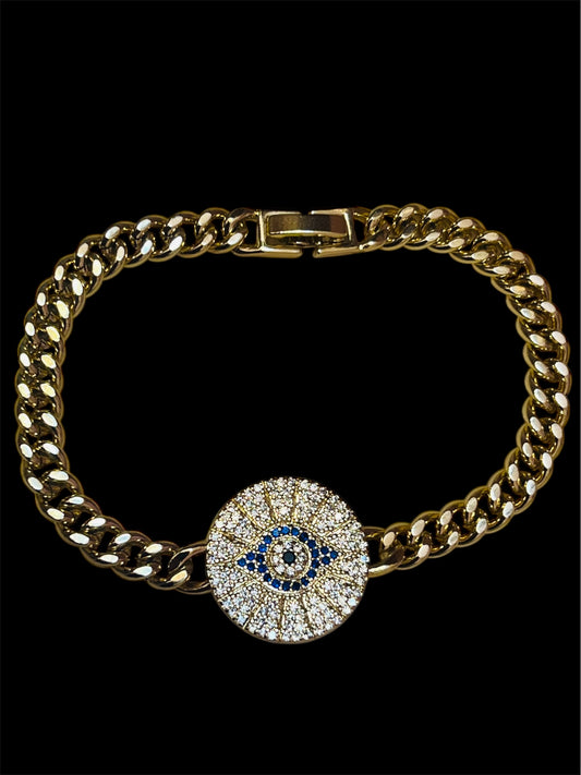 14 Gold Plated Evil Eye Bracelet Cuban