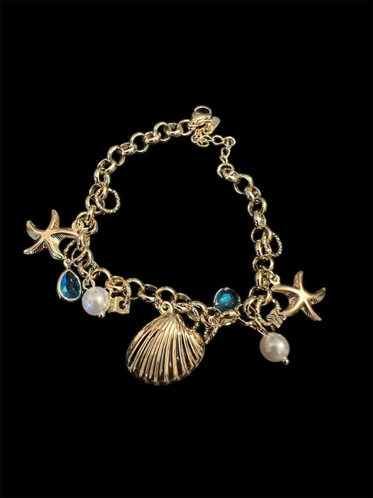 Sea Teal Pearl Charm Bracelet
