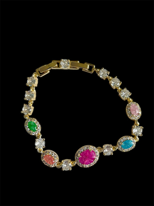 14K Gold Plated Elegant Multicolor Ice Crystal Bracelet