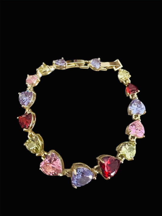14K Gold Plated Multicolor Heart Bracelet