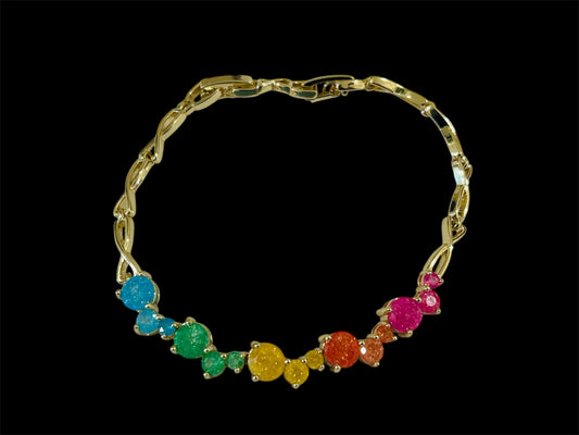 14K Gold Plated Multicolor Ice Crystal Bracelet