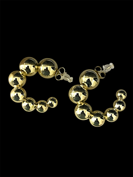 14K Gold Plated Ball Design Stud Hoops