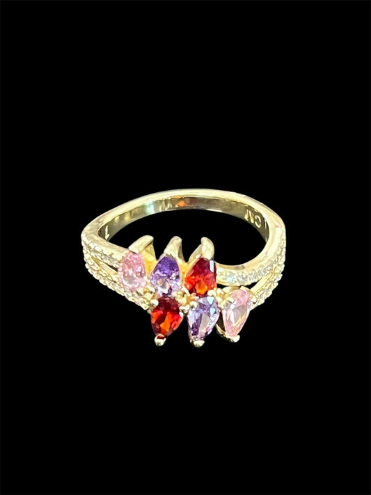 14K Gold Plated Red Pink and Purple Ring