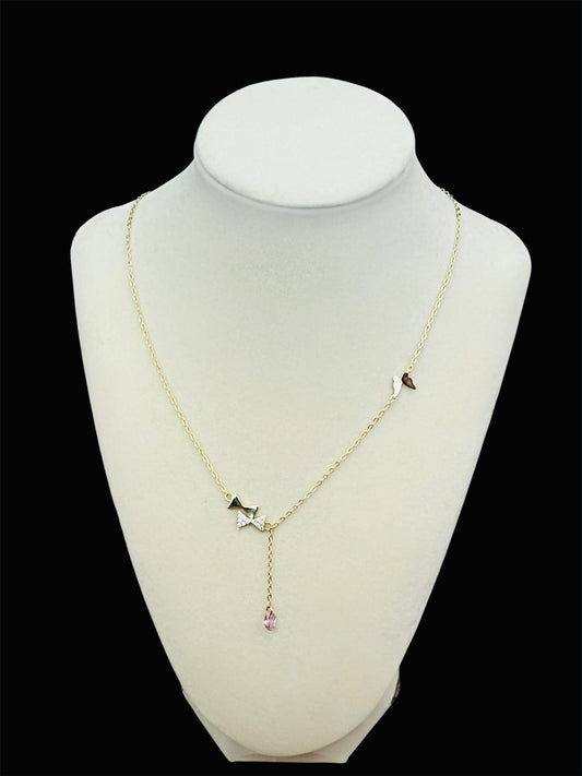 14K Gold Plated Pink Stone Necklace