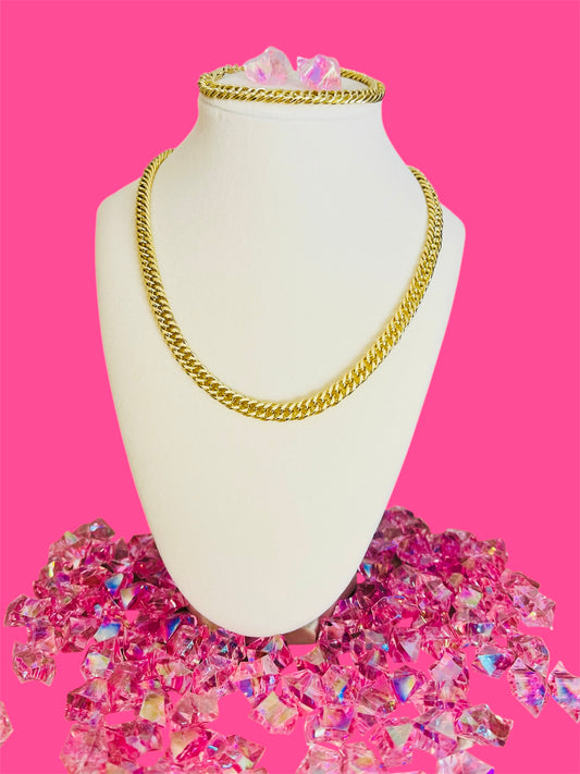 14K Gold Plated Closed Cuban Set