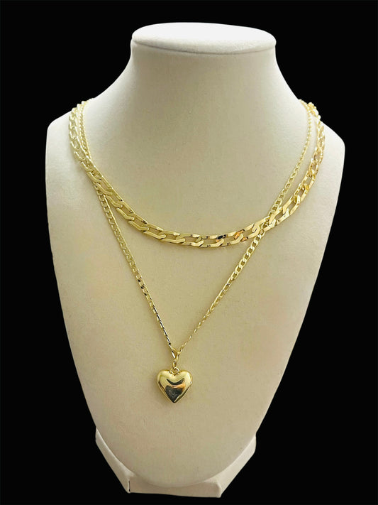 14K Gold Plated Layered Inflated Heart Necklace