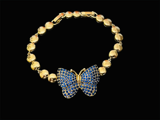 14K Gold Plated Navy Blue Butterfly Bracelet