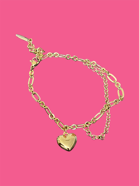 14K Gold Plated Heart Charm Bracelet
