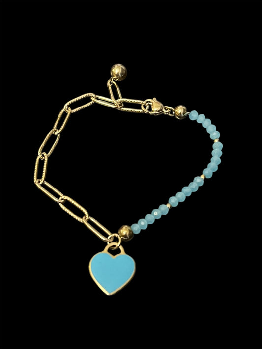 Stainless Steel Blue Heart Charm Bracelet