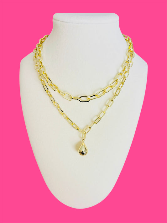 14K Gold Plated Water Drop Double Necklace