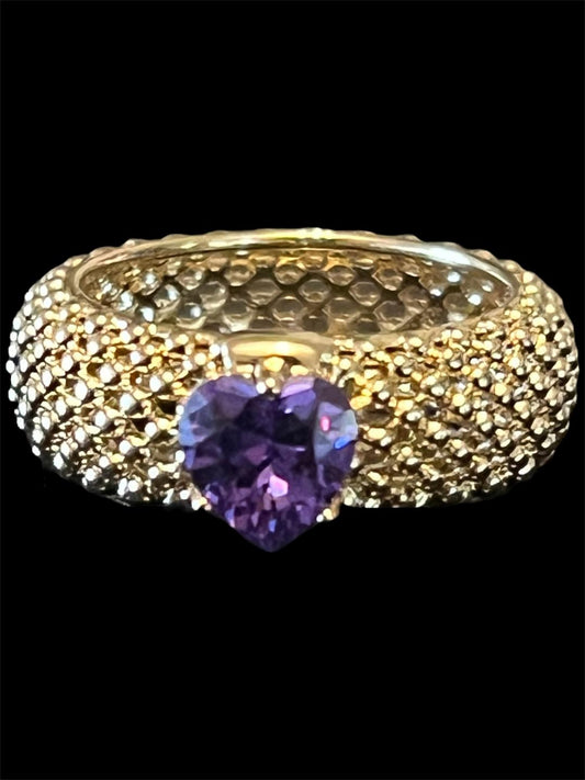14K Gold Plated Purple Heart Chunky Ring