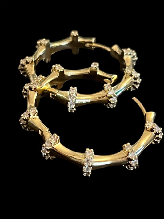 14K Gold Plated Bamboo Hoops