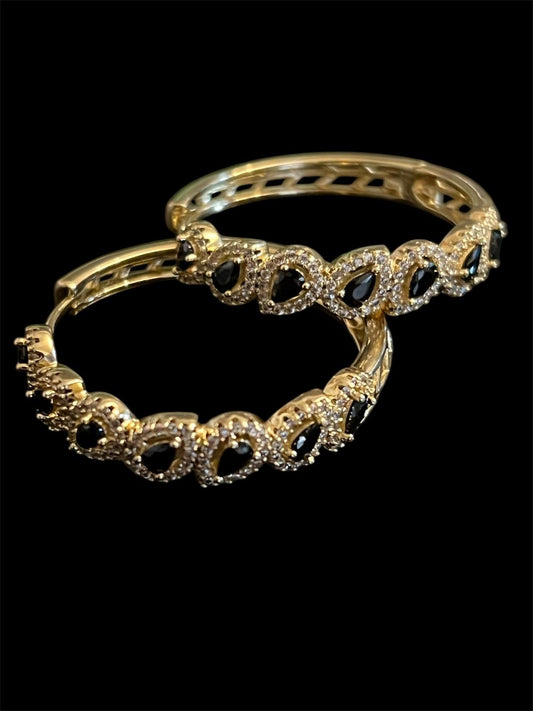 14K Gold Plated Black Hoops