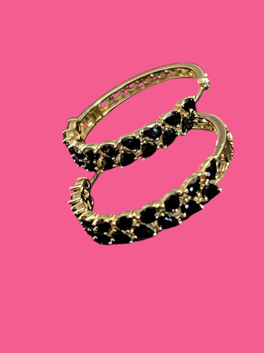14K Gold Plated Black Hoops