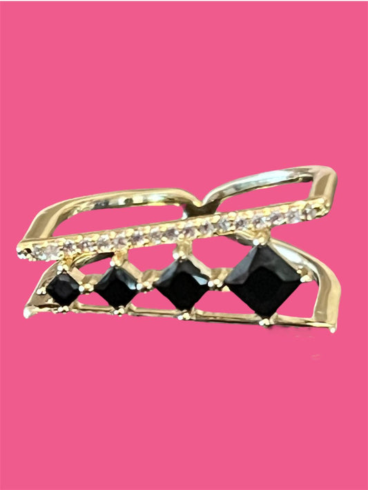 14K Gold Plated Black Ring