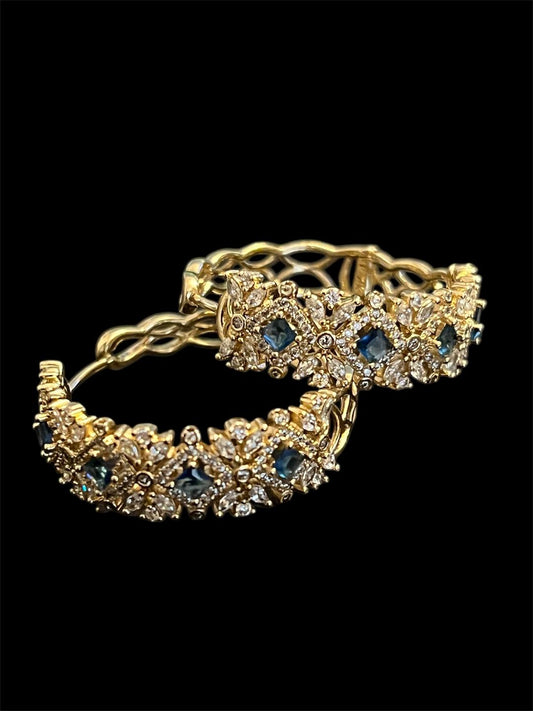 14K Gold Plated Flower Blue Hoops