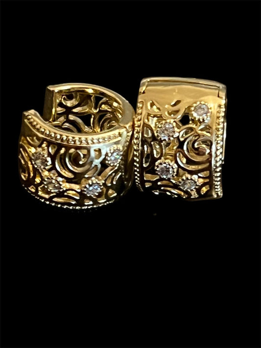 14K Gold Plated Chunky Rose Design Hoops