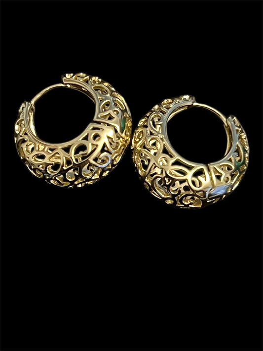 14K Gold Plated Chunky Heart Design Hoops
