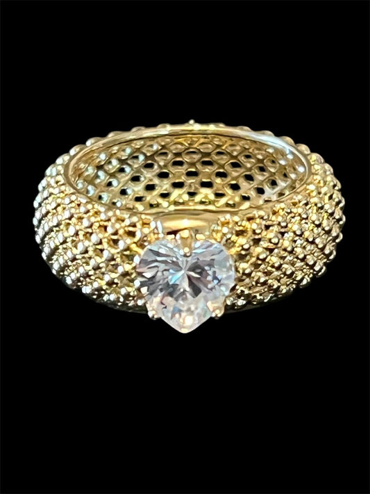 14K Gold Plated Clear Heart Chunky Ring
