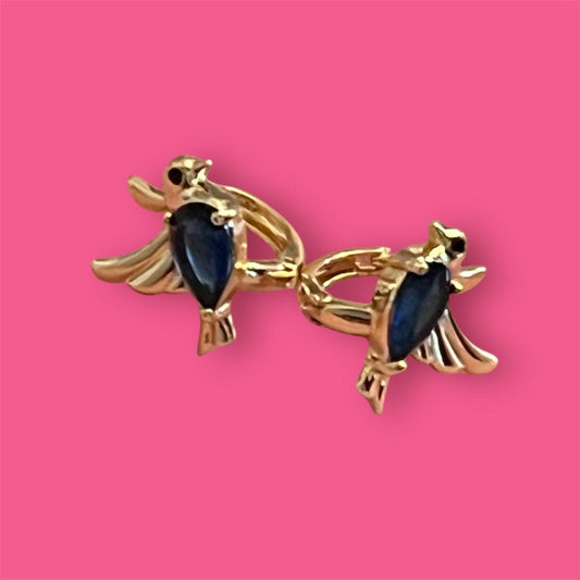14K Gold Plated Blue Hummingbird Hoops