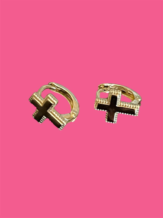 14K Gold Plated Cross Mini Hoops