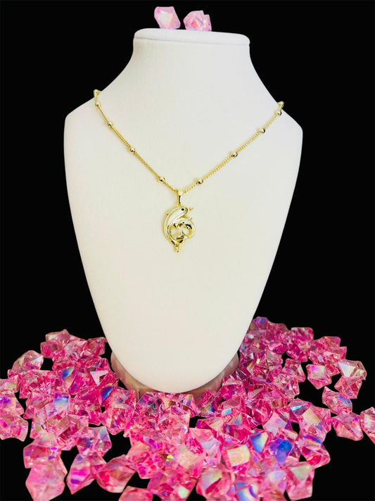 14K Gold Plated Dolphin and Baby Dolphin Necklace