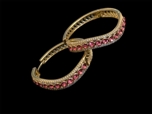 14 Gold Plated Wavy Design Pink Hoops