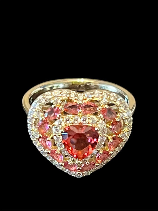 14K Gold Plated Hot Pink Heart Statement Ring