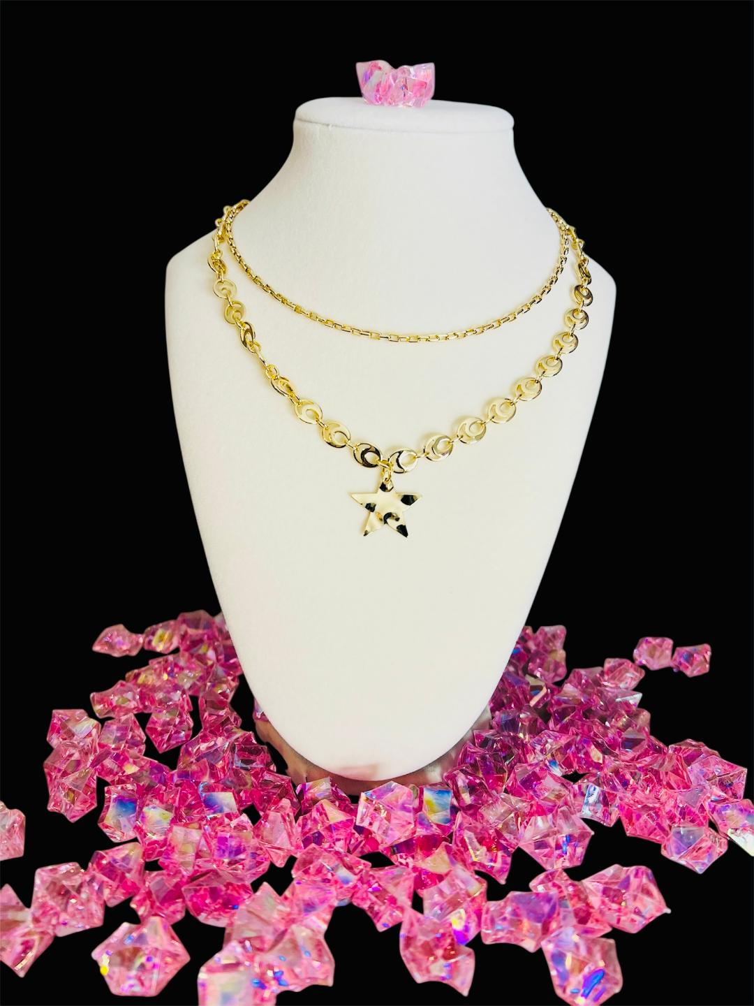 14K Gold Plated Double Hammered Star Necklace