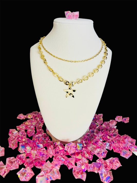 14K Gold Plated Double Hammered Star Necklace