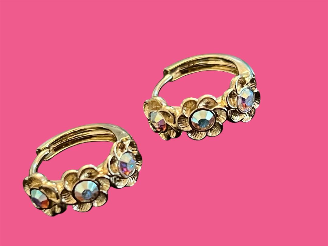 14K Gold Plated Iridescent Flower Hoops
